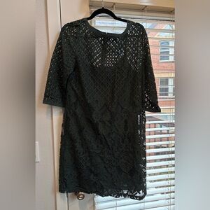 LOFT Dark Green Lace Long Sleeve Dress